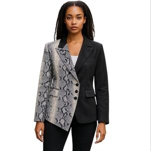 The Moon Womens Asymmectrical Snakeskin Vegan Suede Blazer S Black Artsy Unique